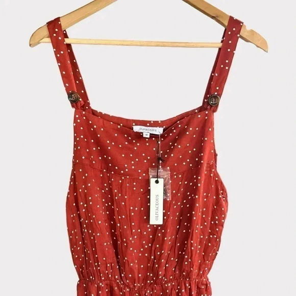 NWT Olivaceous Women's Polka Dot Romper in Rust | White Size Medium - Picture 2 of 6